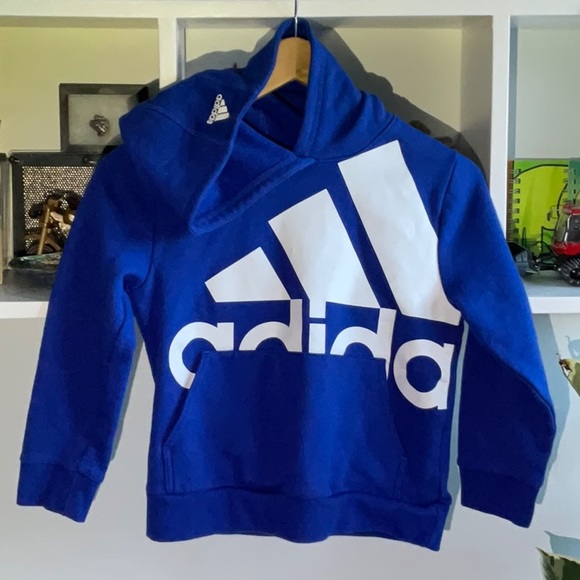 NWOT! Adidas Blue/White Logo Hooded Sweatshirt. Never worn! Boys size 8 yr old. - Picture 1 of 6
